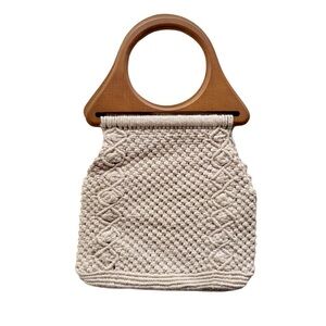 Vintage 1970s Macramé Wood Handle Bag